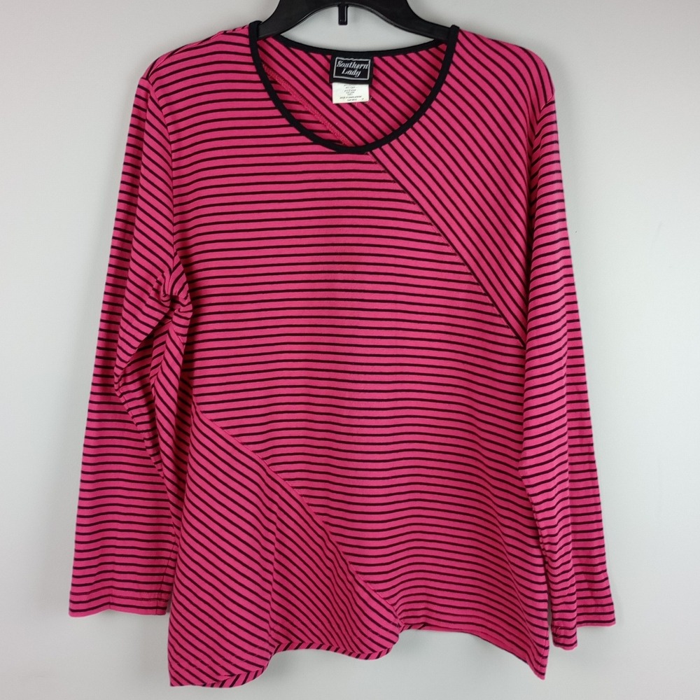 Southern Lady Womens L Pink Striped Asymmetrical Long Sleeve Casual Knit Top